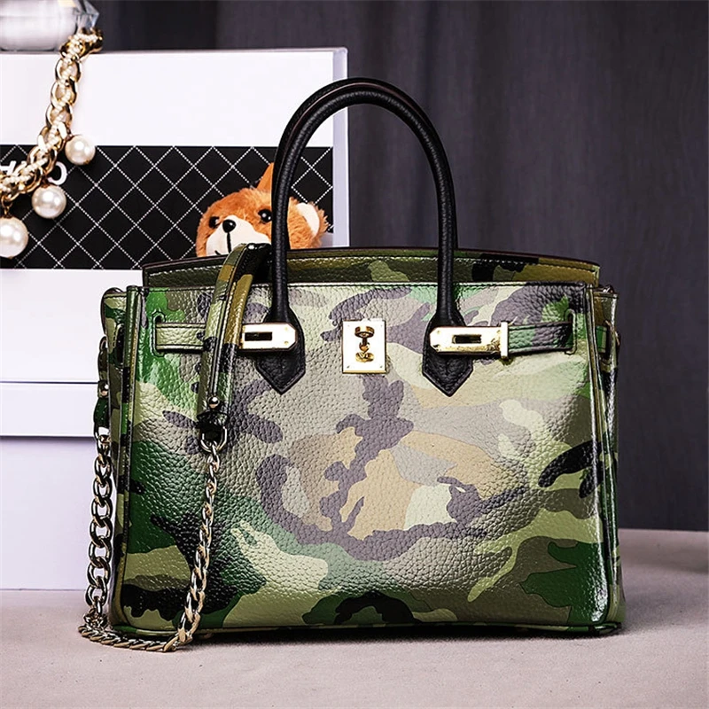 

Genuine Leather Women Bags 2017 Luxury Designer Handbags Female Camouflage Tote Bags Famous Brands Real Cow Leather Women Purses