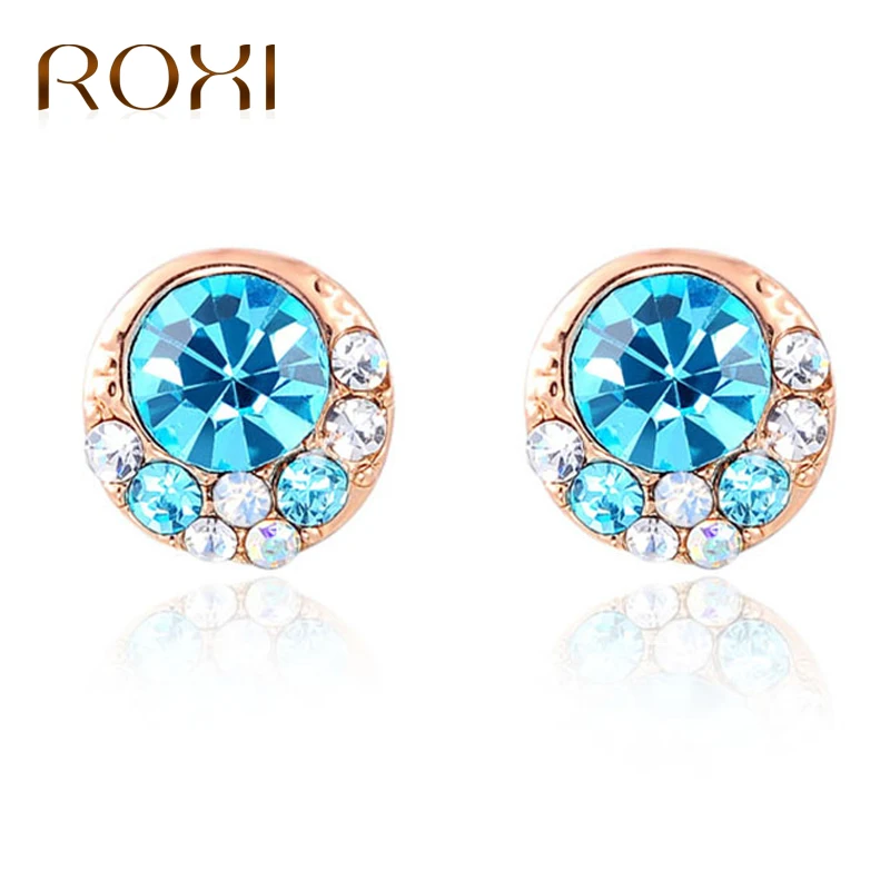 

ROXI Stud Earrings for Women Fashion Jewelry Blue Crystal Women Earrings Rose Gold Color pendientes mujer moda Ear Stud