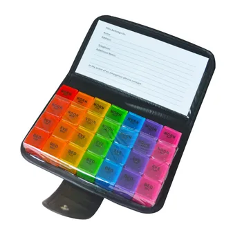 

1Pc colorful Portable Box With 28 Compartments Weekly distribution Tablet Holder Medicine Storage Organizer Container