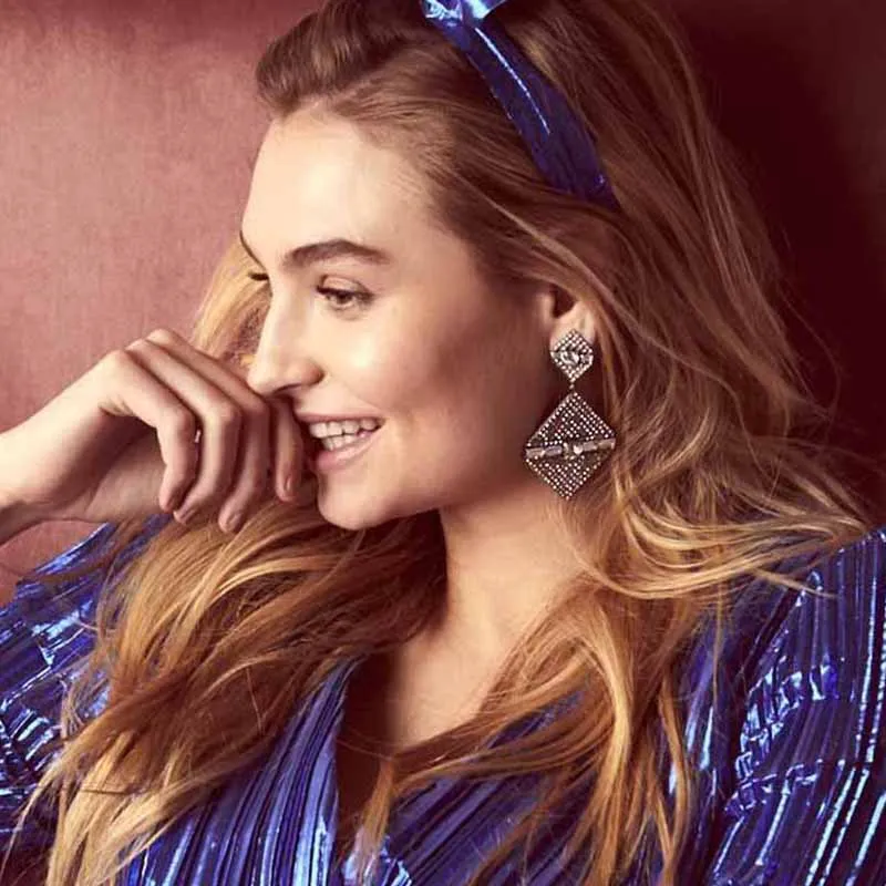 

SHIFEEL 2019 New Arrival Occident Fashion Full Rhinestone Geometric square Drop Earrings Hyperbole Long Pendients Women Jewelry