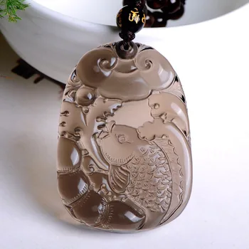 

Free Shipping Natural ice obsidian The fish necklace pendant with rope wholesale
