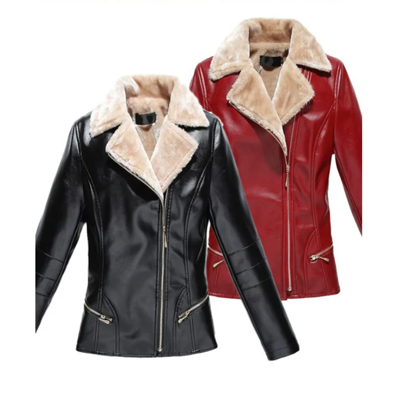

Fashion ladies motorcycle leather plus velvet thick leather jacket female winter motorcycle clothing jacket under riding jacket