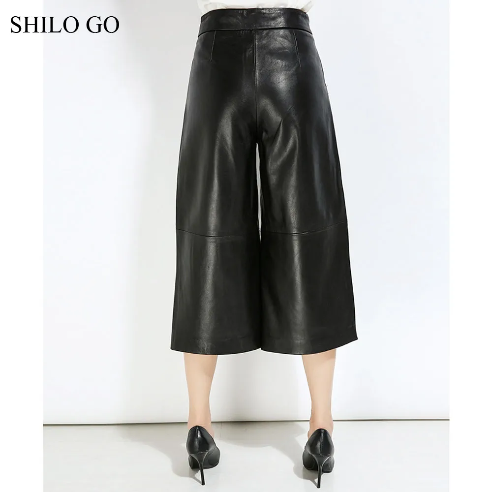 Женские кожаные брюки SHILO GO осенние модные широкие из натуральной овечьей кожи
