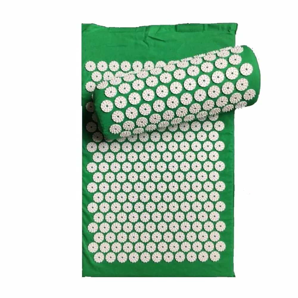 2pc Yoga Mat Massager Pain Acupuncture Spike Relieve Stress Pain Fatigue Head Back Foot Relax 1 Acupuncture mat+1 Massage Pillow