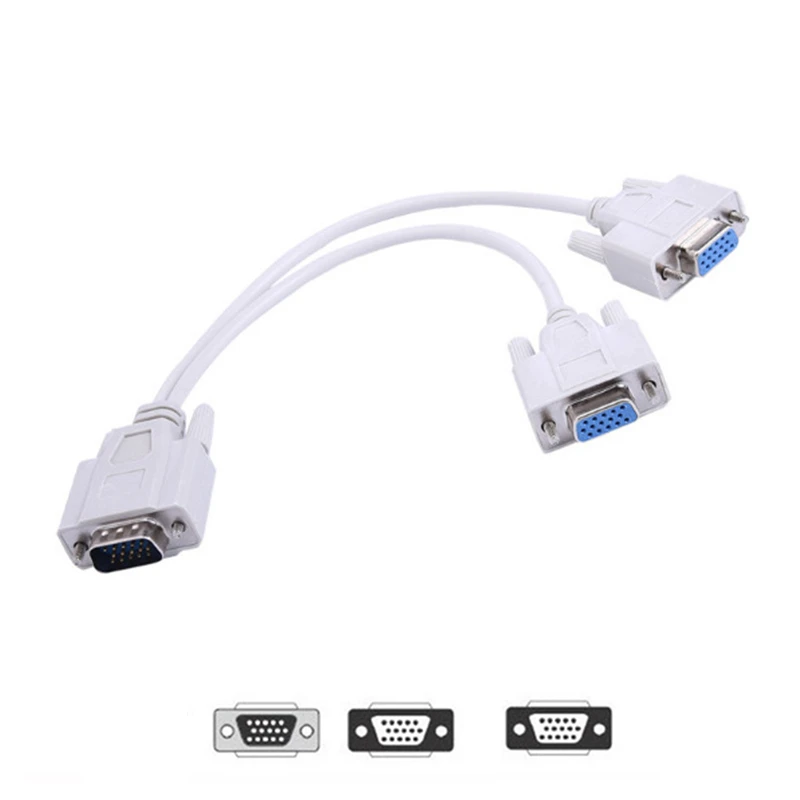 Trumsoon 15pin VGA 1 Male to 2 Female VGA Adapter Extension 1 PC to 2 Monitor Dual Video Converter Cable Y Splitter 