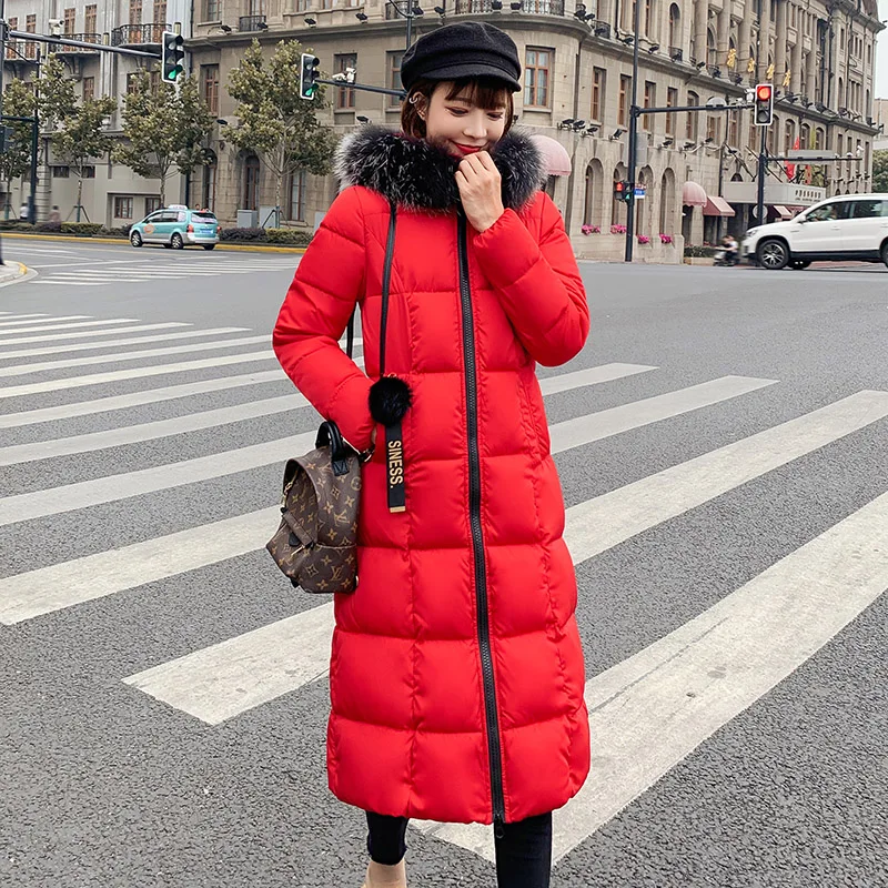 

Plus size M-4XL Winter Women X-long parkas coat 2019 thick warm big fur collar jacket for female thicken sintepon parkas jacket