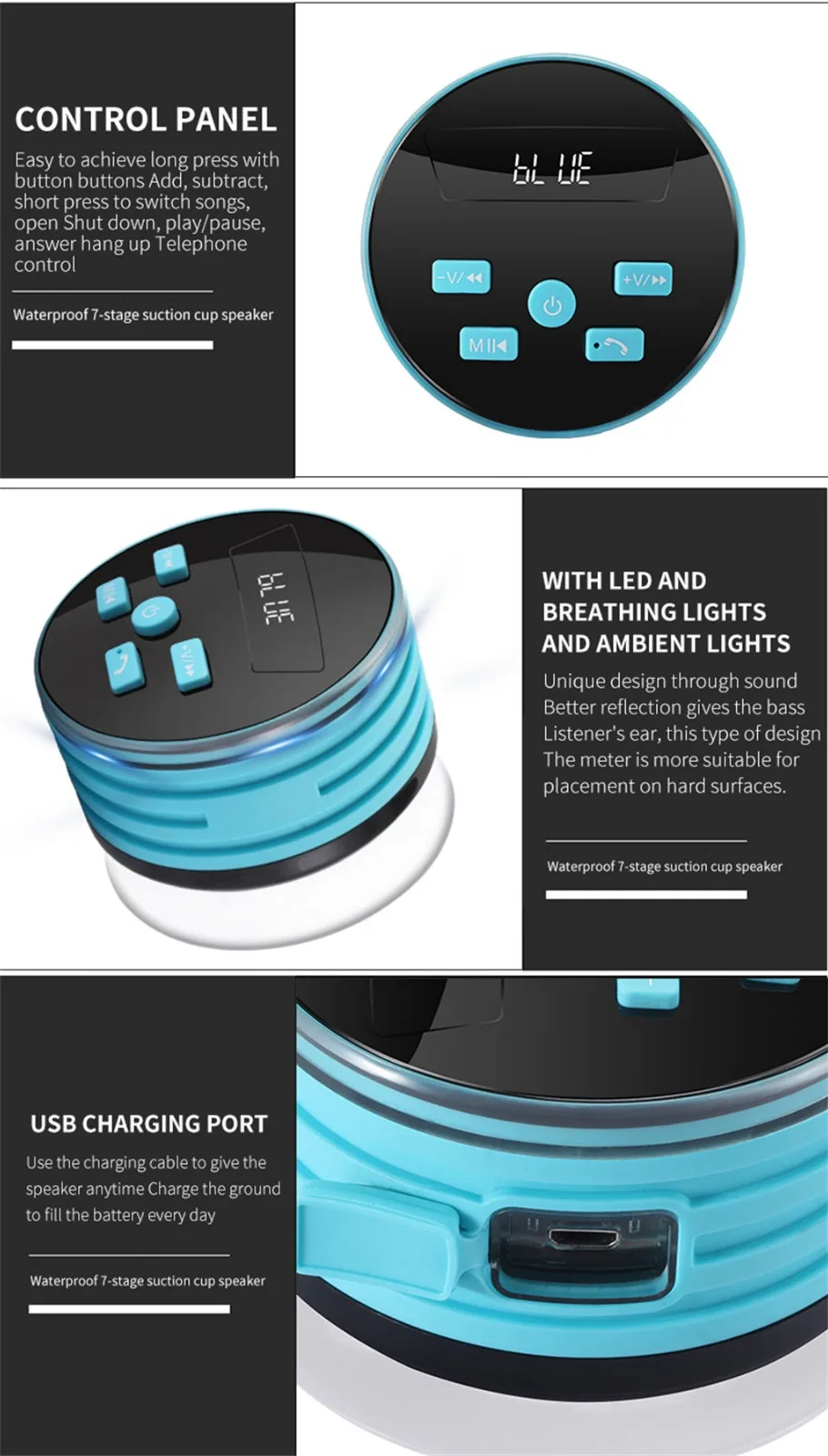 Портативный Bluetooth динамик IP67 для ванной комнаты водонепроницаемый открытый динамик Красочный светодиодный портативный звуковой ящик bluetooth Колонка c0524