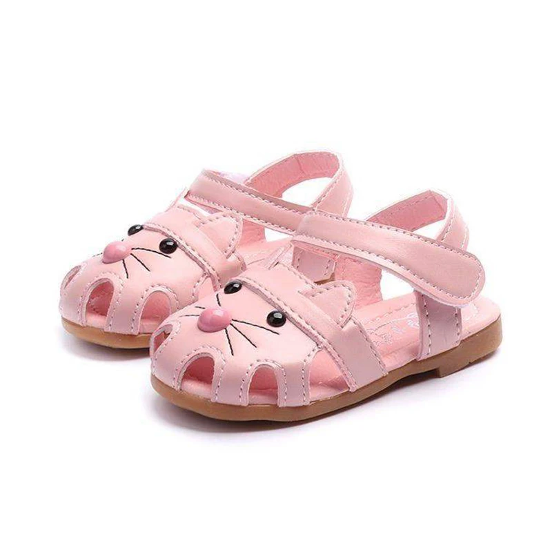 

COZULMA Kids Cute Cat Beach Sandals Baby Girls Cut-outs Summer Shoes Children Non-slip Hook & Loop Shoes Size 21-30