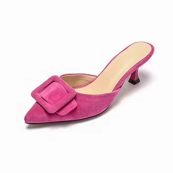

Fashion Women Slippers Pointed Toe Slingback Pumps Buckle Slides Backless Dress Sandals Kitten Heeled Slippers Women Shoes