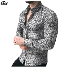 Модная мужская Повседневная рубашка с цветочным принтом и длинными рукавами на пуговицах Топ Блузка