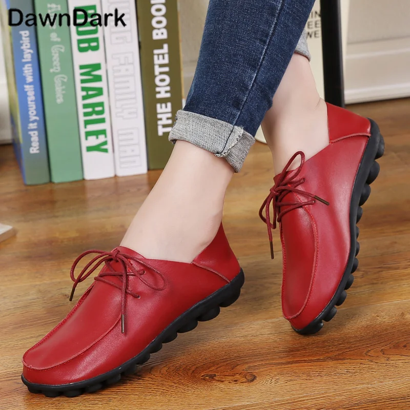 

Women Leather Flat Shoes Spring Autumn Ladies Mother Lightweight Casual Shoes Lace Up Women's Fashion Female Moccasins