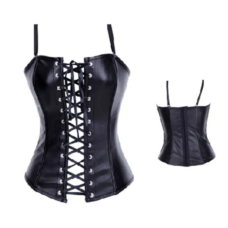 

Free Shippping Sexy Hollow Out Lingerie Black Gothic Faux Leather Steampunk Corset Lace up Body Shaper Waist Trainer Corset