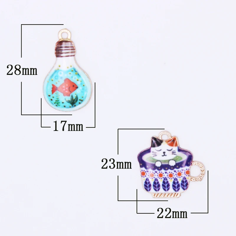 10 шт. японский принт Эмаль Кошка талисманы чашка кошки лампа Рыба подвеска из сплава Подвески ручная работа серьги браслет ювелирные изделия аксессуары YZ544