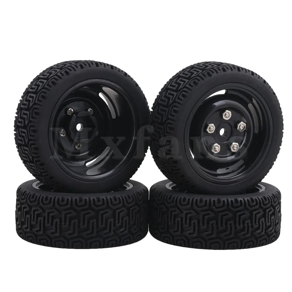 Mxfans Black Plastic Wheel Rims L Shape Rubber Tyres for RC 1 10 On Road Racing