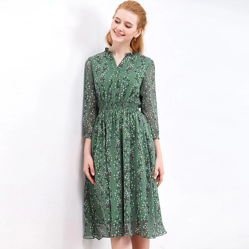 Flash Deals zqIM8 HELIAR 2020 Autumn Womens Chiffon Dresses Green Flower Pattern Draped Leaf Print Dress Casual Knee Pleat Waist Women Dress Flash Deals zqIM8 HELIAR 2020 Autumn Womens Chiffon Dresses Green Flower Pattern Draped Leaf Print Dress Casual Knee Pleat Waist Women Dress
