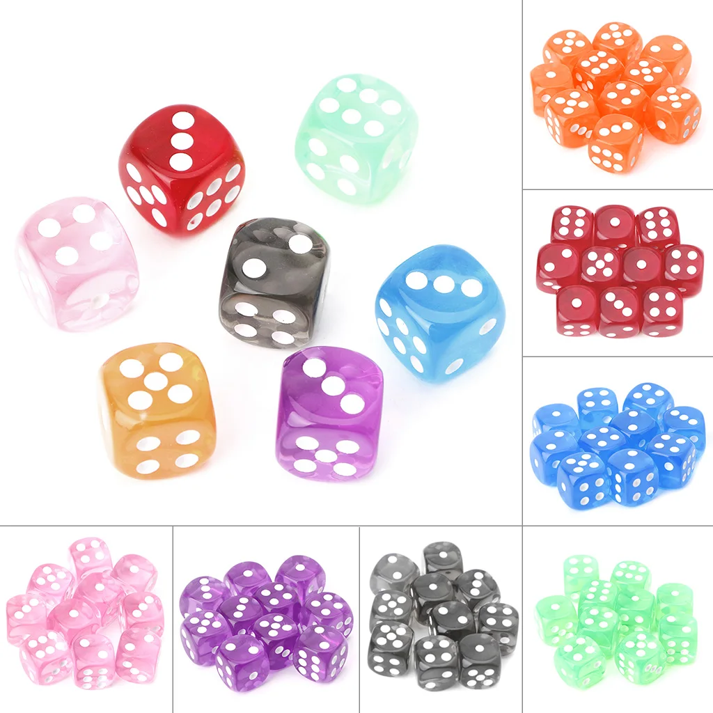 

10 pcs Six Sided 15mm Transparent Cube Round Corner Portable Table Playing Games