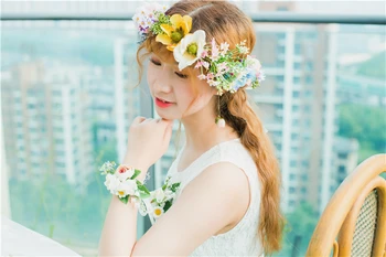 

Hand made White Rose Artificial Flowers Wedding bouquet Groom Corsage Bride wrist flower Sister hand flower