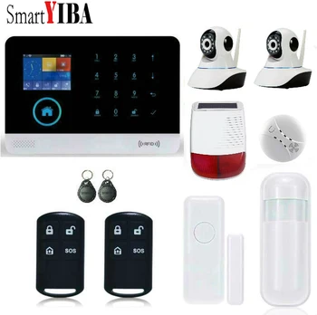 

SmartYIBA RFID GSM WIFI GPRS Intruder Alarm Kits+Waterproof Outdoor Solar Siren+2pcs Security Camera Door/Motion/Smoke Alarm