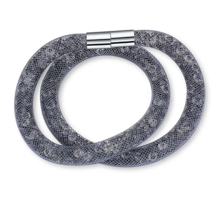 Горячая мода двойной оберточная сетка браслет браслеты кристалл от Swarovski Магнитная браслет с застежкой Для женщин колье ювелирные изделия 9 Цвет - Окраска металла: Black Diamond