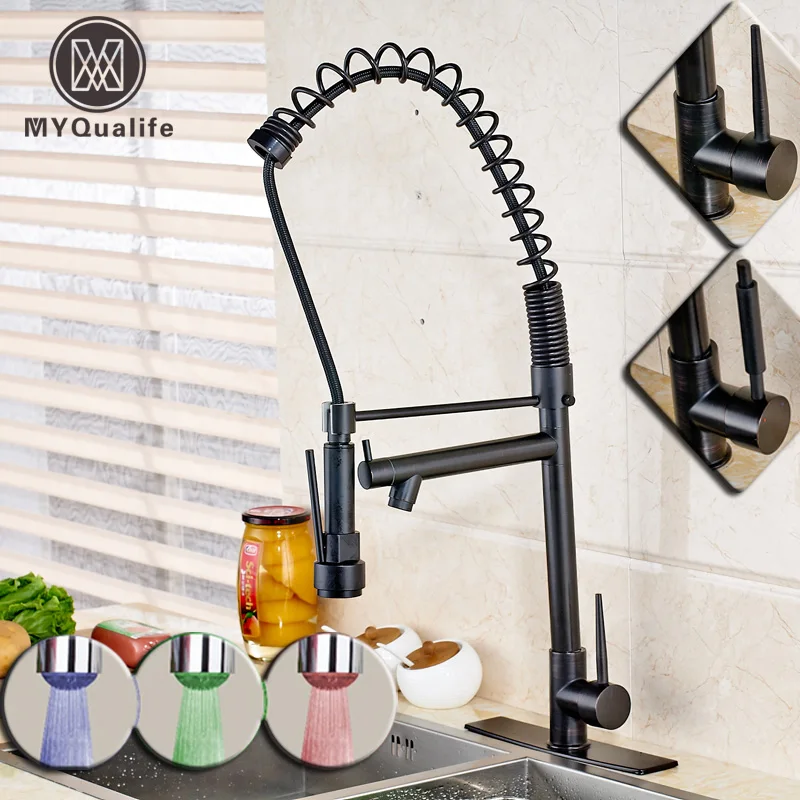 

Oil-rubbed Bronze Swivel Side Spout Kitchen Faucet Single Handle Hole LED Color Changing Bathroom Kitchen Mixer Taps