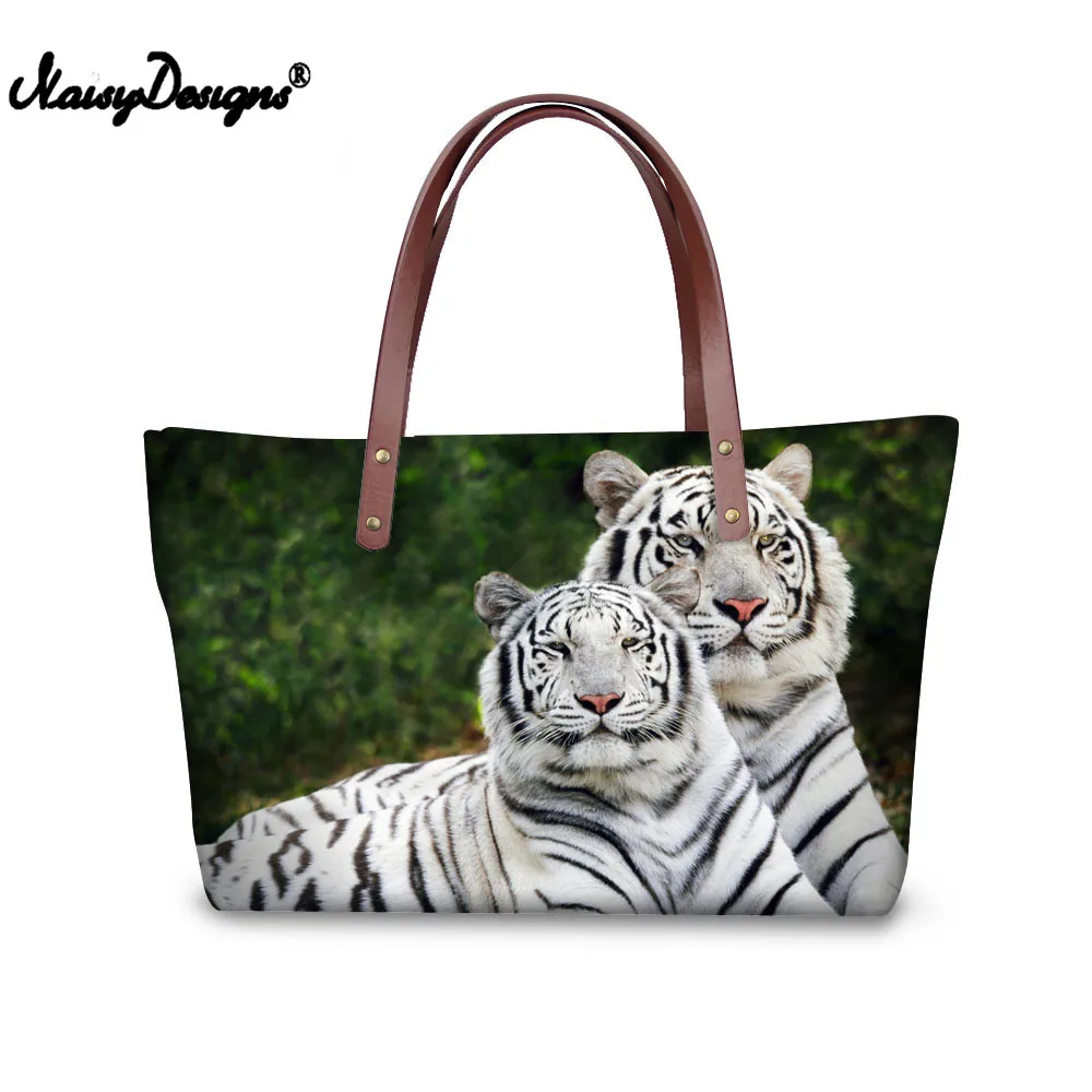 المرأة حقيبة أعلى-حقائب بيد الأبيض النمر طباعة الإناث حقائب كتف للمرأة عارضة حقائب السيدات حقيبة يد حقيبة حمل على الشاطئ حقيبة