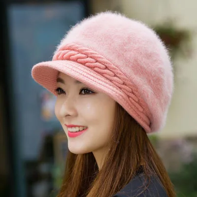 Softfox Для женщин берет шляпа вязаный шерстяной берет натуральный мех кролика шляпу однотонные Зимние Повседневные шляпа новинка наивысшего качества берет cap