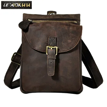 

Original Leather Male Casual Design One Shoulder Messenger bag Multifunction Fashion Hook Belt Waist bag Small Phone Pouch 6552