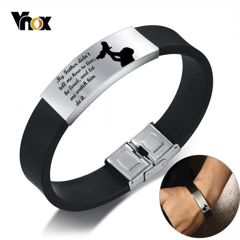 

Vnox Mens Bracelets Waterproof Silicone Band for DAD Thankful Gift with Personalized Stainless Steel Tag Male Casual Pulseira