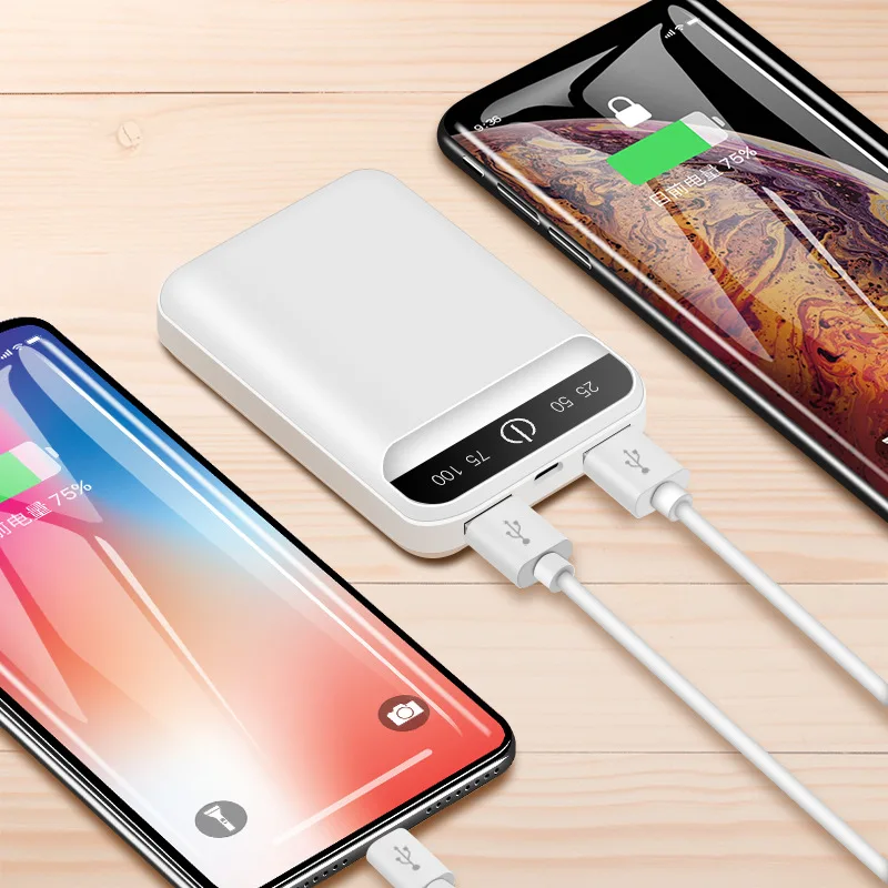 Мини портативное зарядное устройство 10000 мАч с двумя USB портами быстрая зарядка
