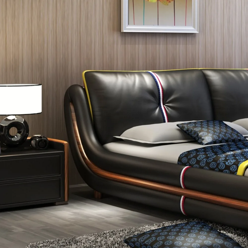 Мягкая кровать RAMA DYMASTY из натуральной кожи современный дизайн Бетт cama модная