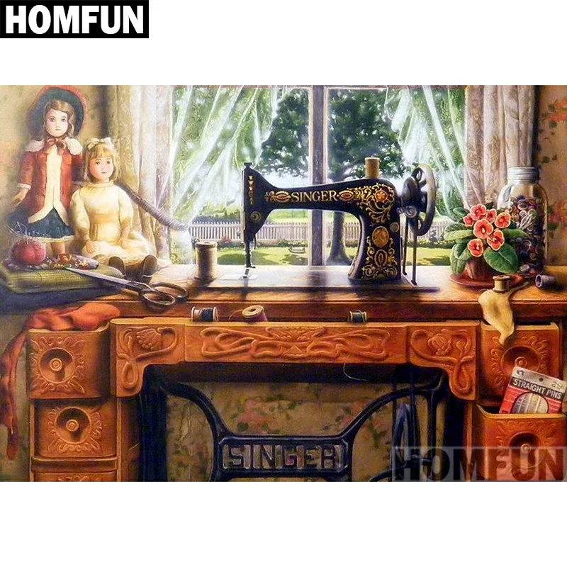 HOMFUN Набор для алмазной вышивки швейная машина картина из квадратных/круглых