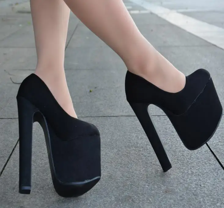 Super high heels sexy nightclub shallow mouth thick with single shoes female waterproof platform suede round head high heel wome