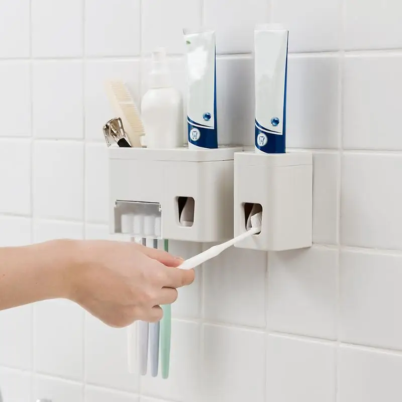 Набор аксессуаров для ванной комнаты, держатель для зубной щетки, автоматический диспенсер для зубной пасты, держатель для зубной щетки, настенный стеллаж, набор инструментов для ванной комнаты