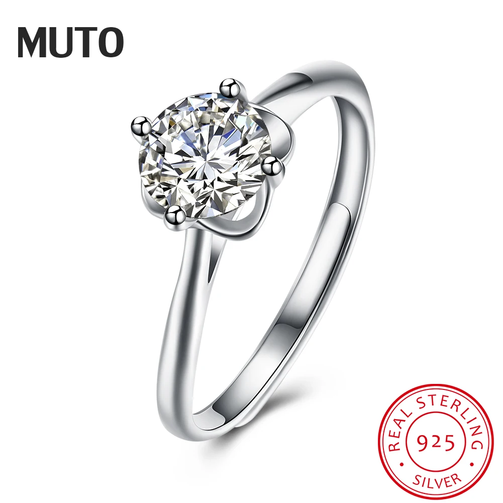 MUTO Romantic Engagement Flower CZ 925 Silver Women Ring Adjustable