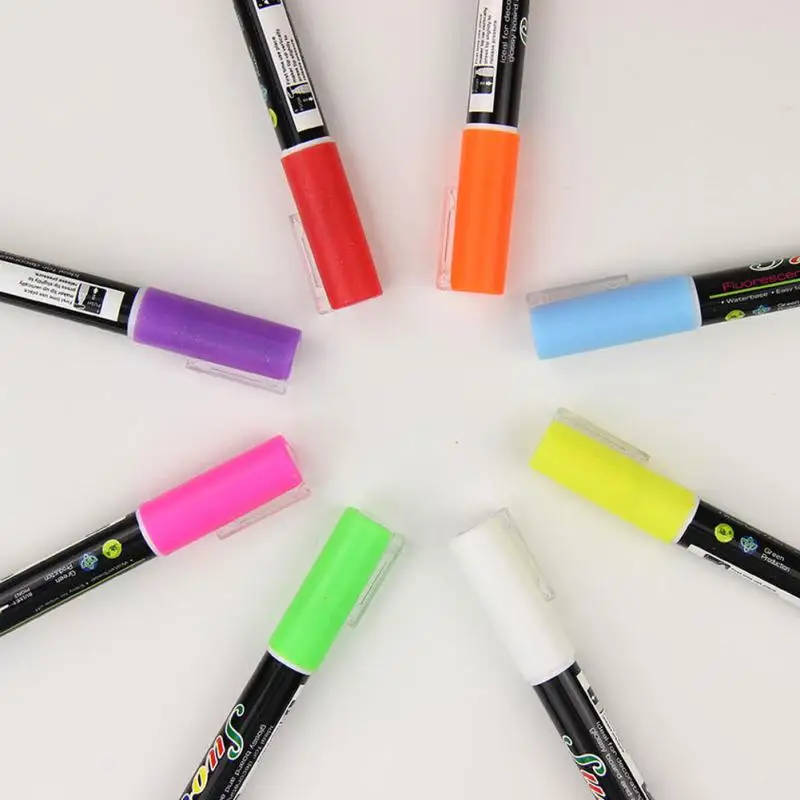 Liquid Chalk Marker Pens Erasable Multi Colored Highlighters LED