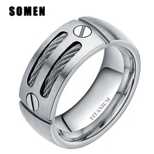 8 мм Серебряное титановое кольцо для мужчин, кабели из нержавеющей стали, винты, инкрустация, мужские обручальные ювелирные изделия, обручальное кольцо, anillos mujer
