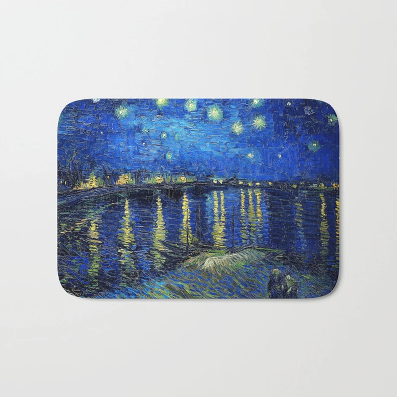 Smiry waterproof decoration stair rugs famous oil painting star moon evening carpet light flannel 40*60cm bedside foot pad craft Smiry waterproof decoration stair rugs famous oil painting star moon evening carpet light flannel 40*60cm bedside foot pad craft