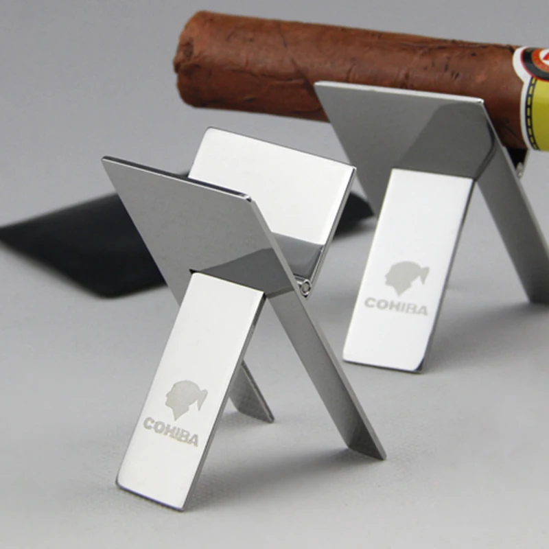 

COHIBA Cigar Ashtray Silver Stainless Steel Pocket Size Foldable Stand Cigars Holder
