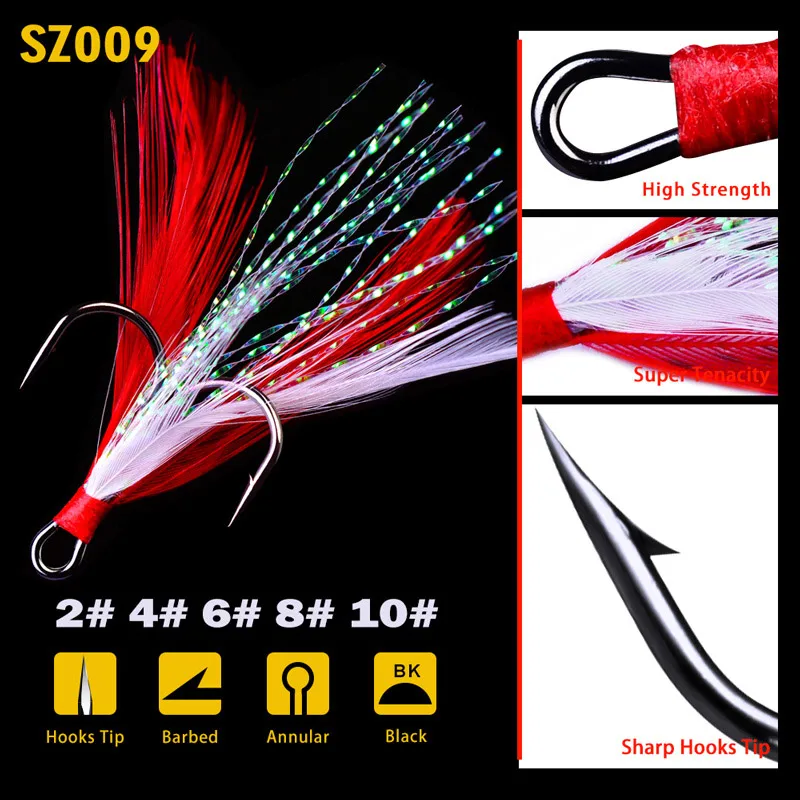 Красный цвет рыболовное оборудование 2#-10# черный рыболовный крючок с пером рыболовные снасти 100 шт./лот приманка для рыбалки - Цвет: SZ009