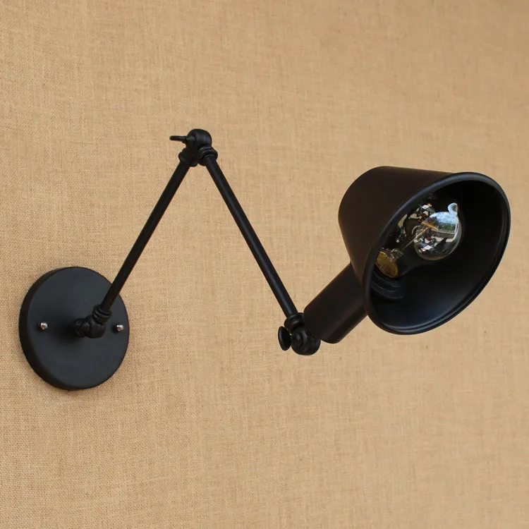 Черный поворотный настенный светильник с длинным кронштейном ...