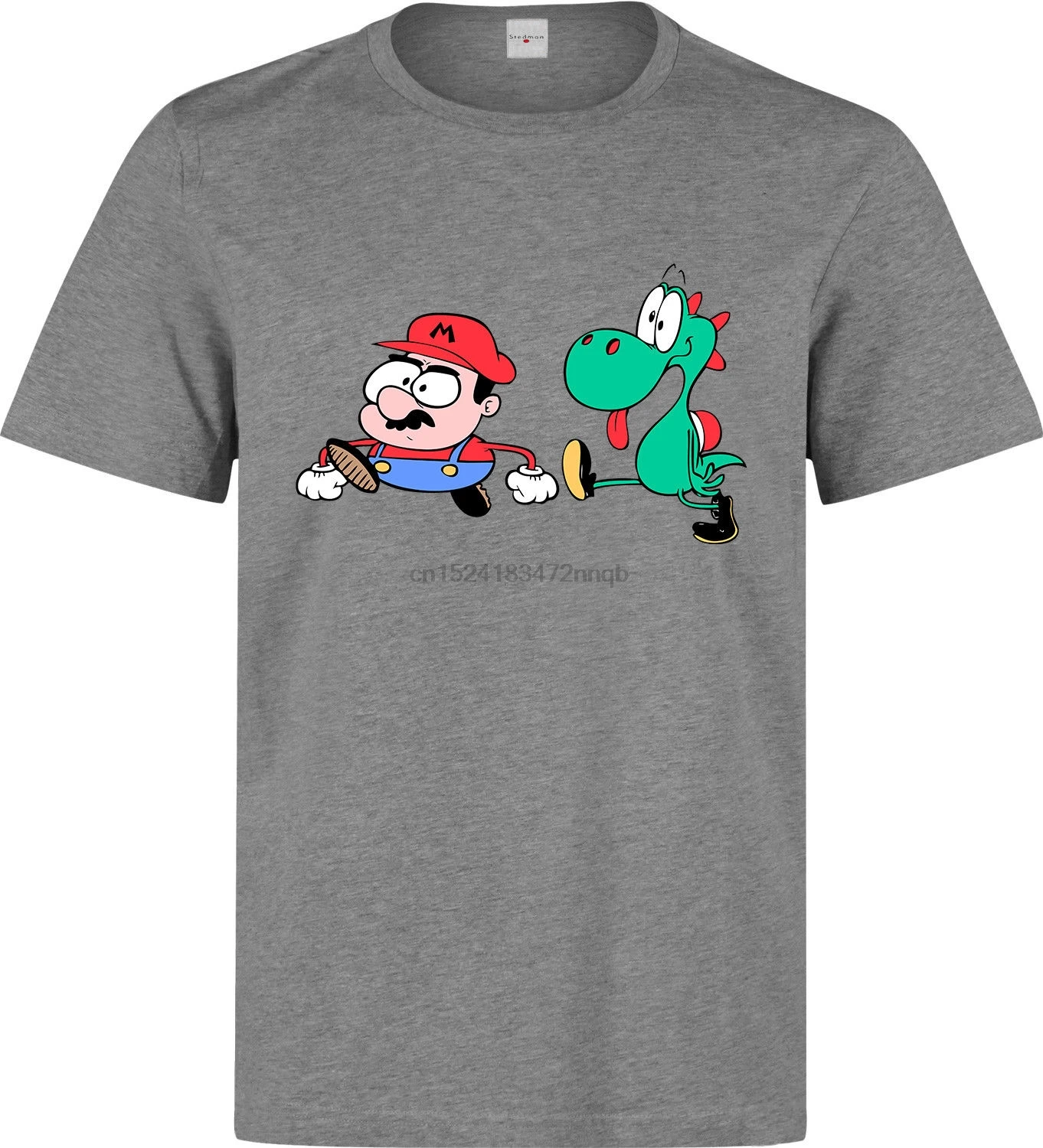 

Dinosaur Yoshi And Plumber Mario Funny Men& (woman& available) grey t shirt Summer Short Sleeves Cotton Fashion t Shirt