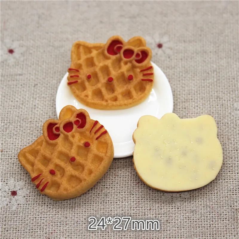 

10pcs Kawaii Cat Shape Biscuits Resin Miniature Food Art Supply Flatback Cabochon DIY Craft Scrapbooking,24*27mm