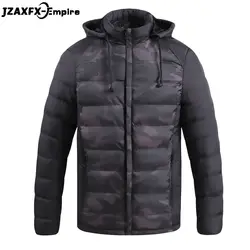 Новое поступление Для мужчин зимняя куртка-пуховик с капюшоном принтом камуфляж Мода теплое пальто Одежда высшего качества мужской