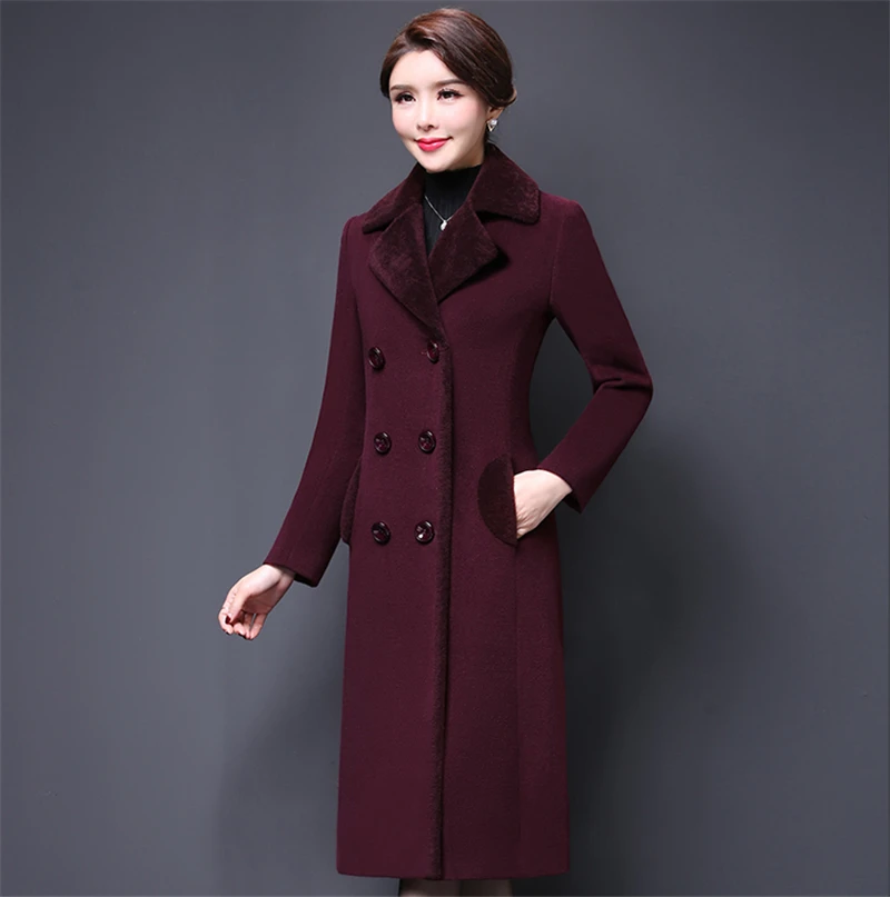Высококачественное осенне-зимнее шерстяное пальто новые женские куртки средней длины двубортное модное тонкое кашемировое пальто Z254