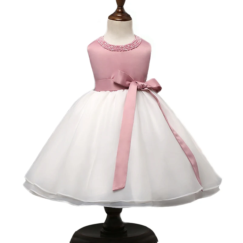 Детские Розовый Белый торжественные платья для маленькой девочки жемчугом платья в цветочек для девочек невесты платье принцессы бальное Vestidos pricesa