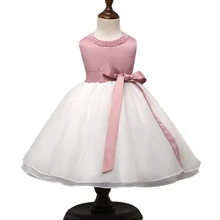 Детские Розовый Белый торжественные платья для маленькой девочки жемчугом платья в цветочек для девочек невесты платье принцессы бальное Vestidos pricesa