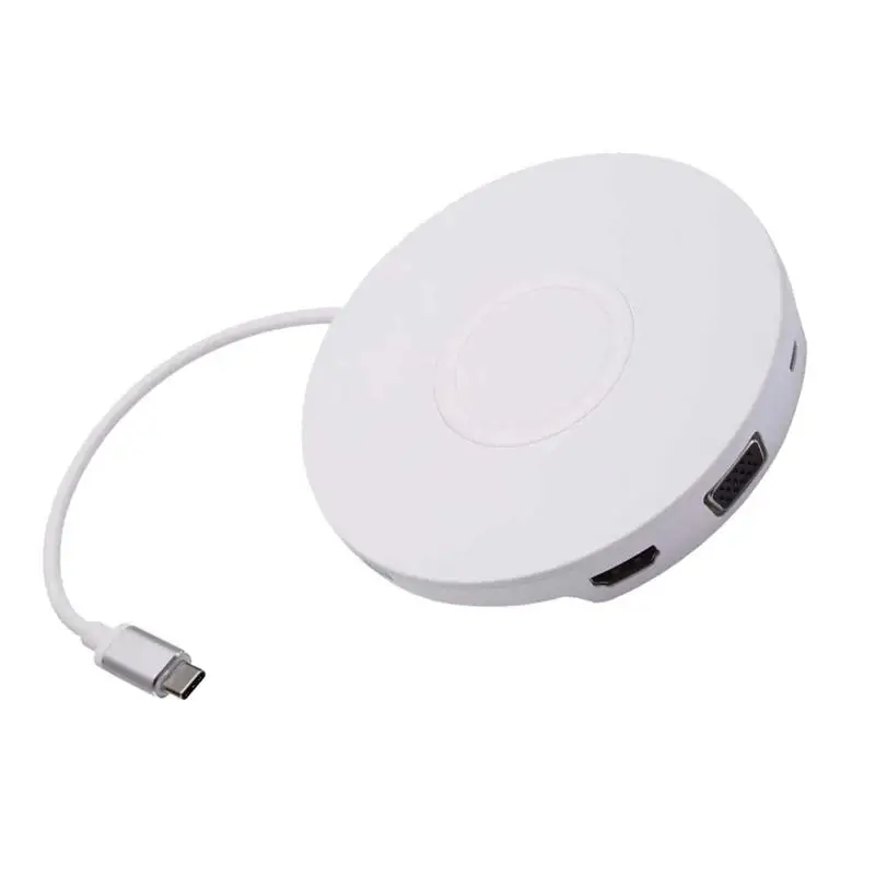White Type-c поворот hdmi+ vga+ Беспроводная зарядка Многофункциональный преобразователь - Цвет: White