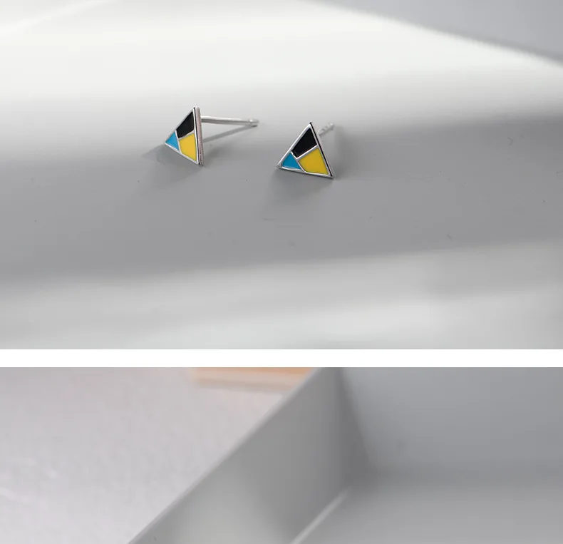Lidavi 925 серебро Корейская версия стильные маленькие цветные треугольные серьги темперамент персонализированные серьги ювелирные изделия VES6198