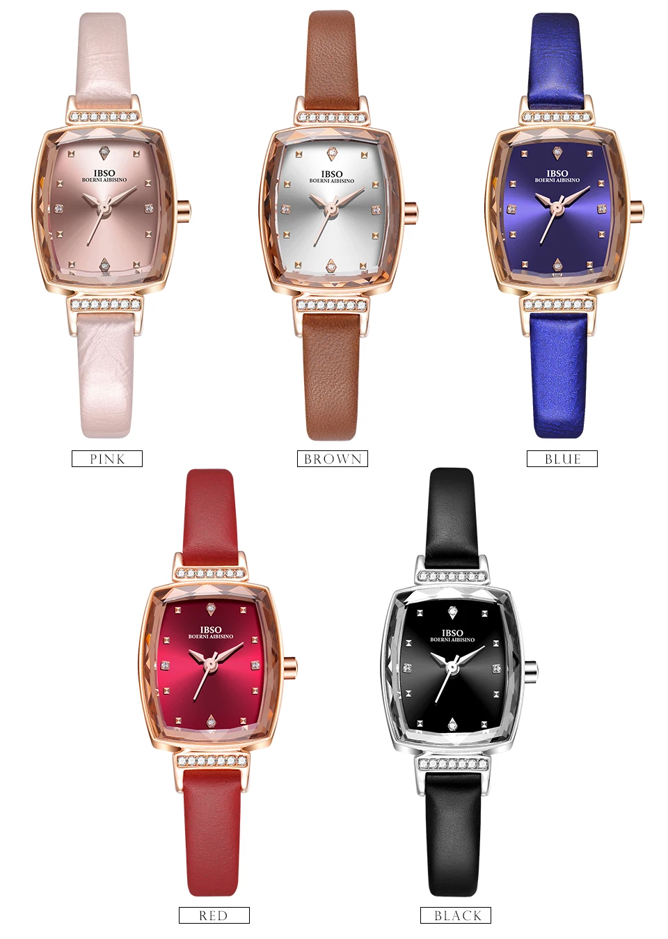 IBSO брендовые модные дизайнерские часы для женщин, наручные часы из натуральной кожи, роскошные женские кварцевые часы с кристаллами