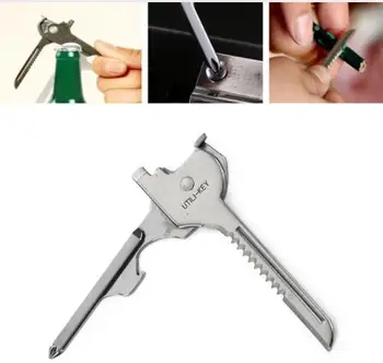 

200 pcs/lot Multipurpose Multi Utili Key shape ring Knife pocket Opener keychain kit Tool Mini utility tactical Screwdriver gear